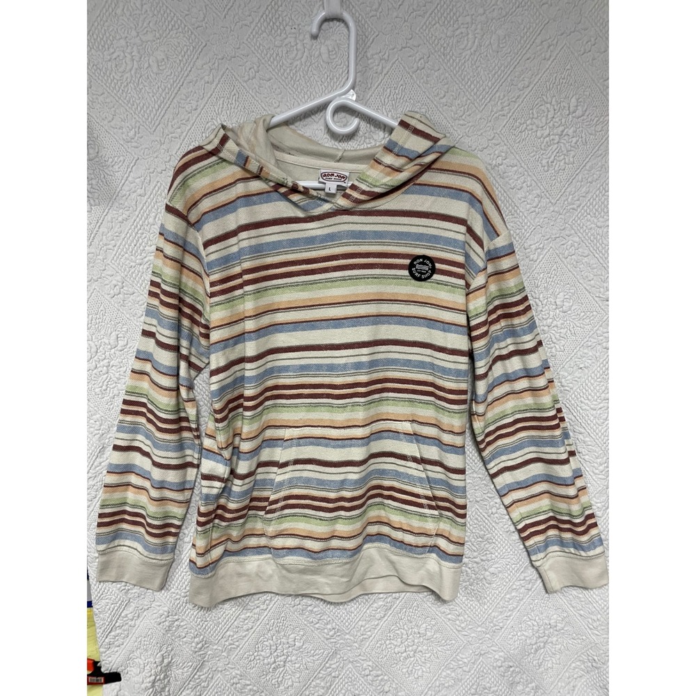 Ron Jon Surf Shop Mens Large Multi Color Striped Pullover Hoodie Jersey Knit